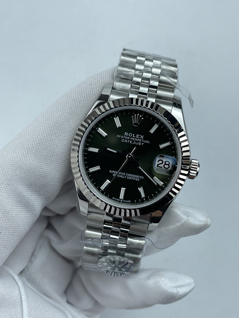 (준비완료/특급배송)NO.3604/롤렉스 데이저스트 31mm 여성용 시계 그린 바인덱스 다이얼 플루티드 베젤 쥬빌레 밴드 (QP공장)