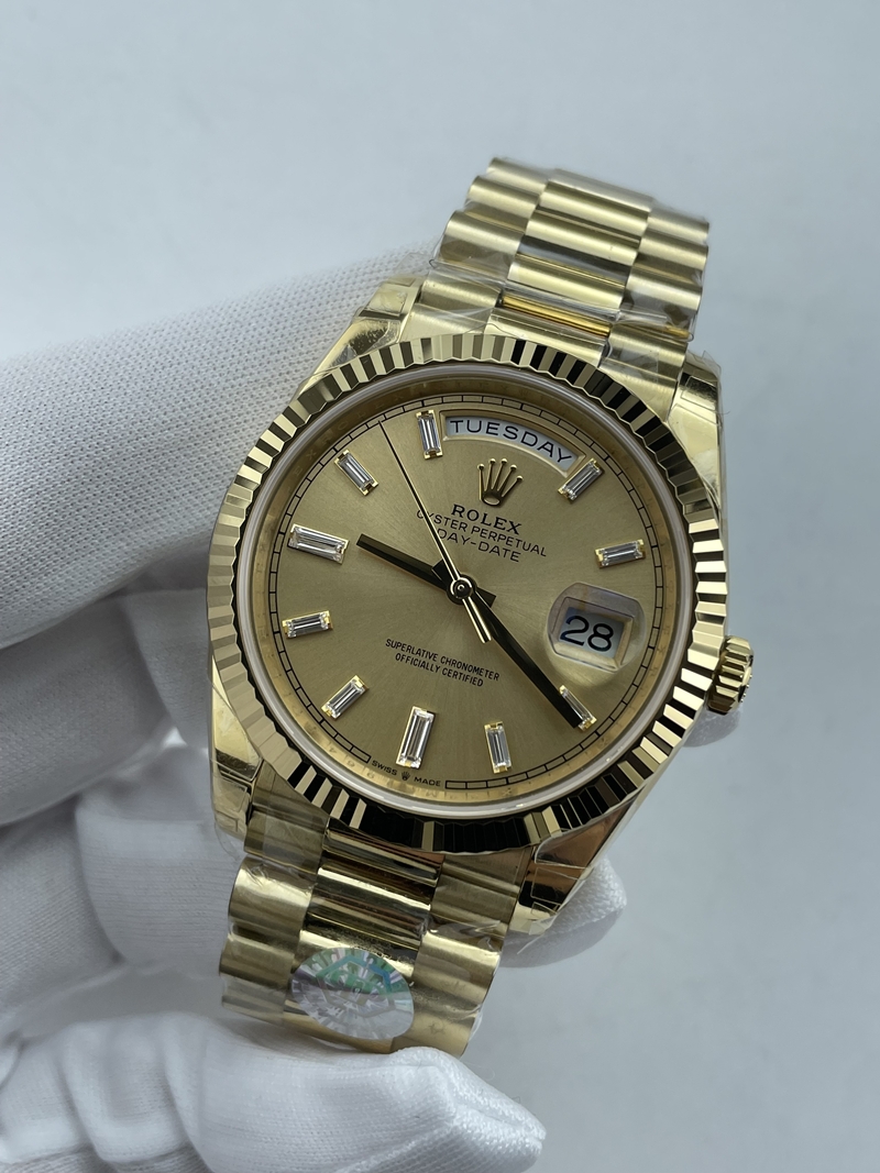 (준비완료/특급배송)NO.3659/QP공장 롤렉스 데이데이트40 옐로우골드 텅스텐 골드바게트다이얼 스틸브레이슬릿 208~211g로